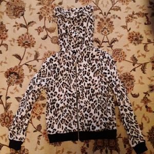 Girl's Juicy Couture Leopard Zip Up Fleece